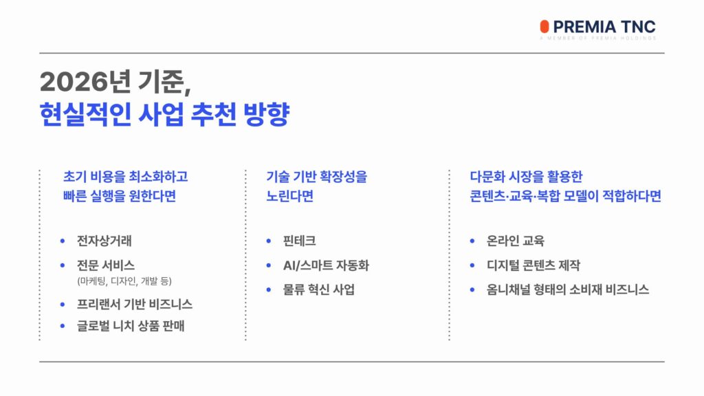 2026년 기준, 현실적인 사업 추천 방향
