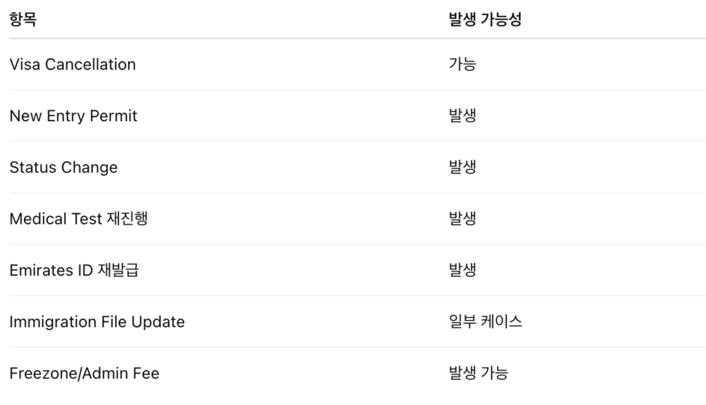 두바이 비자 취소. 실제 발생 가능한 추가 비용 항목